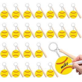 Xihaian 24 Set Large Size Softball Acrylic Keychain Bulk for Sublimation Vinyl Sticker DIY Softball Bag Tag (Yellow)