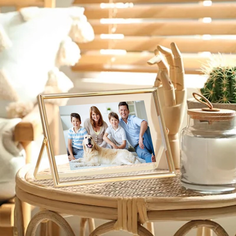 Odowalker 2 Pcs Gold Floating Picture Glass Photo Frame, Glass