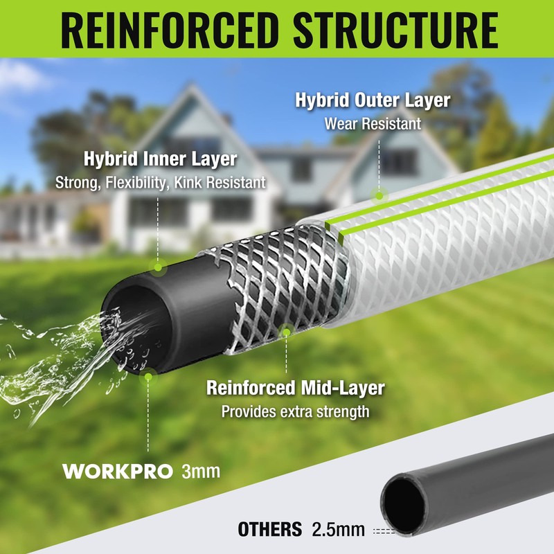 WORKPRO Garden Hose 5/8 IN x 10 FT, Heavy Duty,