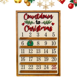 PLUSHCEWT Christmas Advent Calendar 2024 Christmas Slider Advent Countdown 30 * 21cm Wooden Christmas Decorations Novelty Table Decoration Holiday Xmas Party Home Office Indoor Desk Ornaments