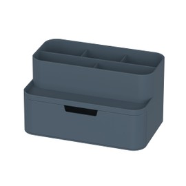 Blue Ginkgo Compact Desk Organizer – Small 5-Compartment, Half Drawer Storage – Pen Holder, Stationery Organizer for Desktop, Vanity, Shelf (Made in Korea, Blue)