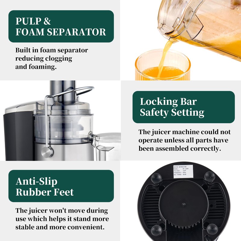 Juicer Machines, 2.8" Wide Feed Chute Centrifugal Juicer for Whole