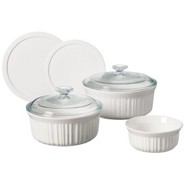 CorningWare French White 7-Pc Ceramic Bakeware Set with Lids Chip and Crack Resistant Stoneware Baking Dish, Microwave, Dishwasher, Oven, Freezer and Fridge Safe