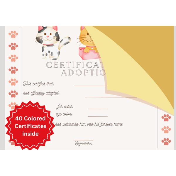 Lovable Pet Cat Adoption Certificate Book: For Shelters and Pet