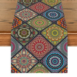 Artoid Mode Boho Vintage Geometry Moroccan Colourful Table Runner, Kitchen Dining Table, Wedding, Banquet Decoration, Holiday, Party Decor, 40 x 140 cm