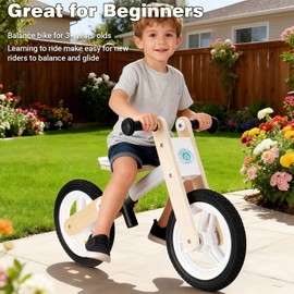 Udeas Wooden No-Pedal Balance Bike, White