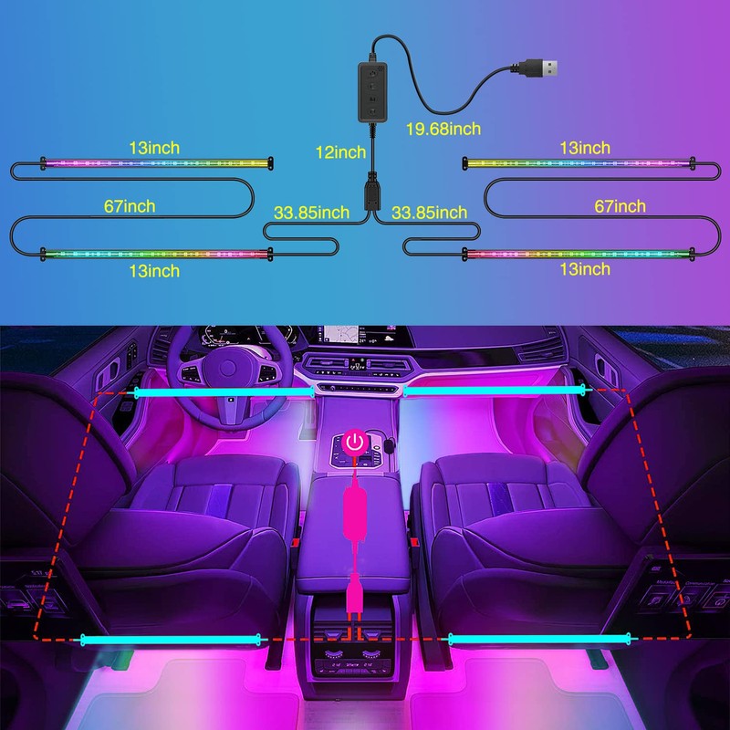 Nilight 72 LED USB Interior Strip Lights Dream Color RGB-IC