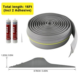 VUAOHIY Universal Garage Door Bottom Threshold Seal Rubber Strip with Adhesives, DIY Weatherproof Weather Stripping Replacement (16FT, Gray)