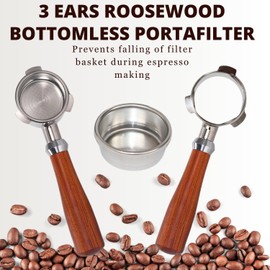 Espresso 54mm Bottomless Portafilter - Fits 54 mm Breville Machines - Stainless Steel with Filter Basket- Espresso Machine Accessories & Replacement Parts - Flat, Open, Naked Portafilter (Rosewood)