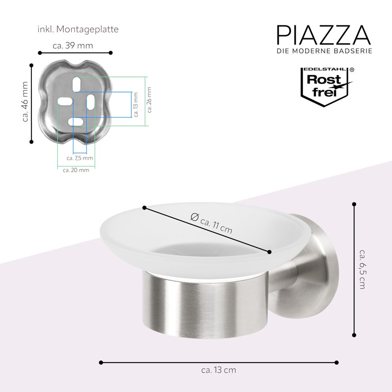 bremermann® PIAZZA Bathroom Range - Soap Dish, glass and stainless