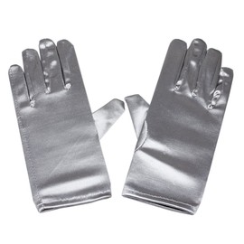 Silver Satin Gloves Wrist Length For Ladies (Silver)