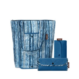 SACHI 3 Piece Market Tote Set – Insulated Thermal Reusable Grocery Bags for Cold and Hot Foods – Lightweight, Portable and Fold-able (Blue Denim Stripes)