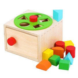 TOWO Wooden Shape Sorter - Sorting Box with Latch Lock - Rotating Wheel -Screw- and Shape Blocks- Sorting Cube Educational Toys for Kids Early Learning Montessori Materials