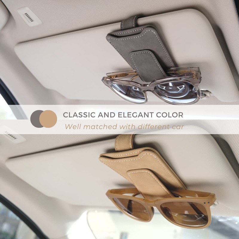 Ompellus Glasses Holder for Car Sun Visor, Multifunctional Leather Eyeglasses