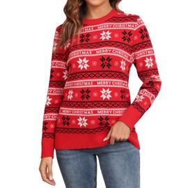 GRECERELLE Christmas Sweatshirts for Women Funny Christmas Tree Womens Red Sweater Snowman Crew Neck Vintage Christmas Sweater Fitted Red Snowflake-XL