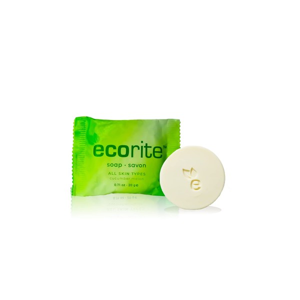 Ecorite Facial Bar with Cucumber-Melon Fragrance, Travel Size Hotel Amenities Biodegradable/Recyclable Frosted Sachet, 0.70oz / 20gm, Pack of 288