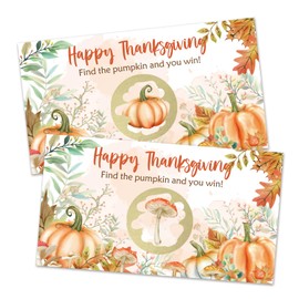 REWIDPARTY 32 Pcs Happy Thanksgiving Scratch Off Cards, Find The Pumpkin to Win Scratch Off Tickets, Fall Party Prize Raffle Tickets, Funny Thanksgiving Party Supplies Decorations for Family Friend