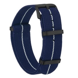 sourcing map Elastic Nylon Watch Band 22mm One-Piece French Watch Strap Waterproof Replacement Wristwatch Strap with Black Buckle for Men Women, Dark Blue/White