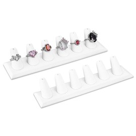 MOOCA Deluxe Leatherette 2 Pcs Set 6-Ring Organizer for Showcase Display Ring Finger Holder Jewelry Display Stands Showcase Jewelry Storage, White PU Leatherette, 7 3/4 W x 2 1/8 D x 1 3/8 H inch