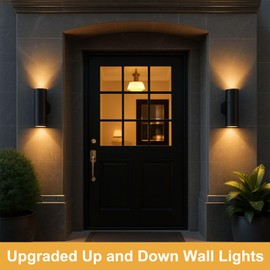 Outdoor Wall Lights, Up Down Mains Powered Lighting, Black Stainless Steel IP44 Waterproof, Exterior Wall Sconce for Indoor, Front Door, Patio, Garden, Hallway, Porch, Garage, Post