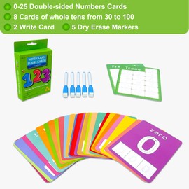 Number Flash Cards for Toddlers with 5 Dry Erase Pens, Numbers 0-25/30-100 Preschool Fun Learning Card, 36PCS Double Sides Counting Flashcards,Early Education Flashcards for Kids Ages 1-5
