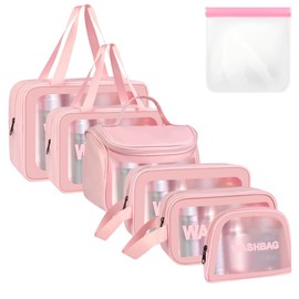 Aucuu Travel Toiletry Bag, Cosmetic Bag, Transparent Toiletry Bag for Women, Portable Waterproof Toiletry Bag Organiser, Zip Makeup Bag with Large Capacity for Men and Women, #9 Pink 6pc-c, 1