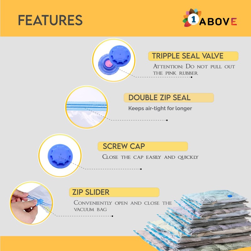 1ABOVE Pack of 6 Vacuum Compressed Storage Bags, Mould Moisture