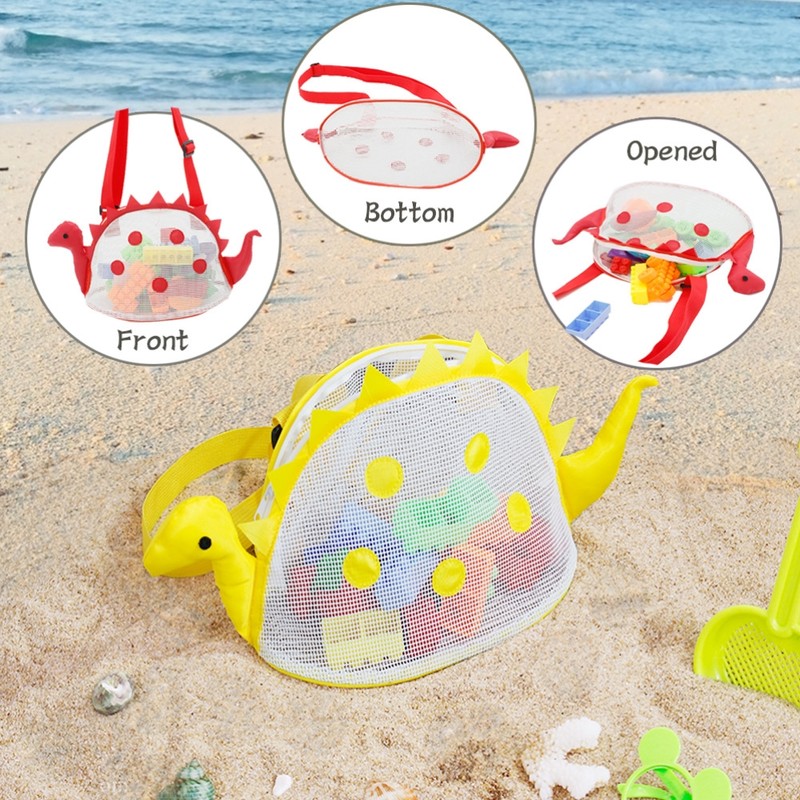 Dinosaur Mesh Beach Bag for Kids Shell Collecting Totes Portable