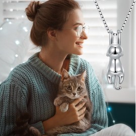 Collares de Gato para Mujeres, Joyería de Plata para Amantes de Gatos, Colgante de Gato Luna, Joyería para Mujeres Regalos de Joyería para Mamá, Esposa, Novia gifts (gato juguetón)