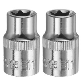 sourcing map 2pcs E-Torx Socket 3/8" Drive E11 External Torx Deep Socket CR-V 6 Point Spline Socket Star Female Bit Socket for Auto Repairs Home Maintenance DIY Hand-Making 1.2" Length