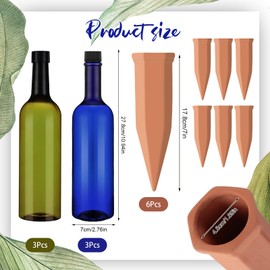 SiliFine 6 Sets Plant Watering Devices Include Terracotta Self Watering Spikes and 26 oz Plastic Bottles, Slow Release Vacation Insert Automatic Plant Waterer Device (Blue Green and Terracotta)