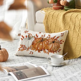 Artoid Mode Orange Pumpkins Maple Leaves Autumn Cushion Cover, 30x50 cm Fall Decorative Pillow Case Cover Sofa Living Room Outdoor Decor