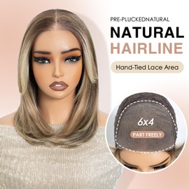NOBLE 6x4 HD Synthetic Lace Front Wig 16 Inch Straight Bob Glueless Wig Natural Density Hairline Wig for Women Daily Use