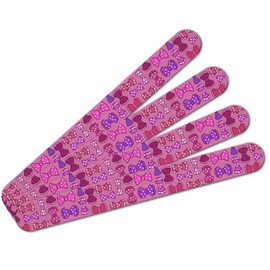 Cute Girly Pink and Purple Bows Pattern Double-Sided Nail File Emery Board Set 4 Pack