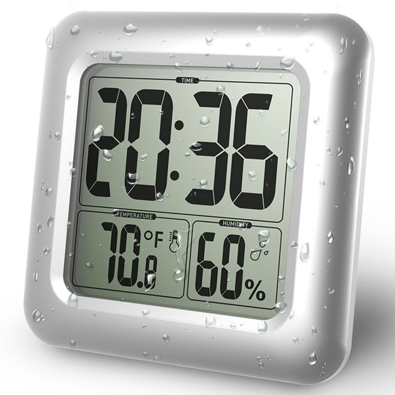 BALDR LCD Waterproof Bathroom Clock for Bath and Shower, Wall