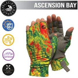 Glacier Glove Ascension Bay 50+ Sun Protection Durable Lightweight Breathable Quick-Dry Fingerless Outdoor Fishing Sun Glove, Rasta, Large