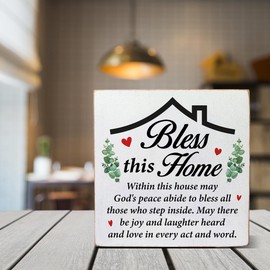 House Warming Gift Housewarming Gifts New Home, Christian Bless This Home Wooden Box Sign Decor 5 x 5 lnches