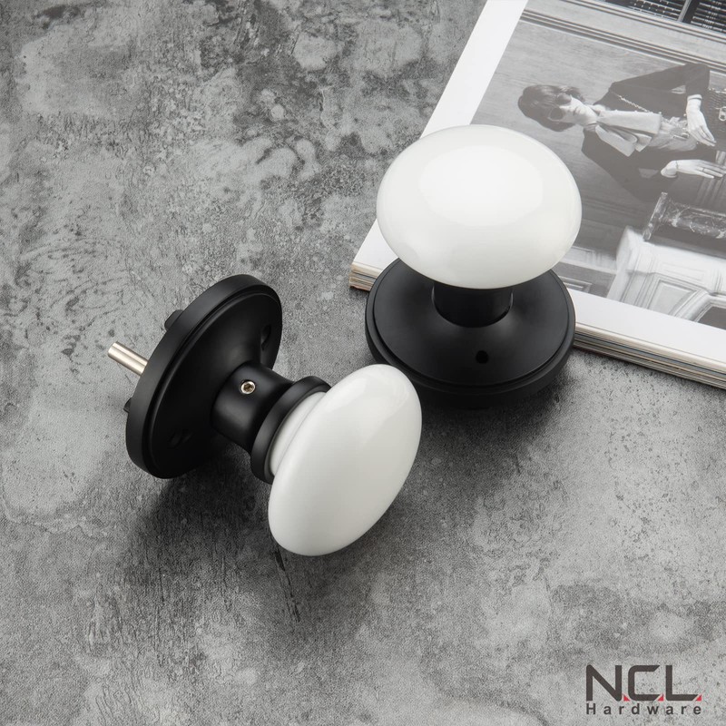 NCL White Door Knobs, Keyless Door Handles, Porcelain Door Levers,
