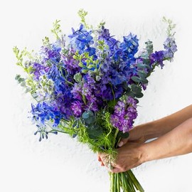 BloomsyBox Farm-Fresh Blue Botanica Bouquet, 35 Stems, Blue and Purple Design, Care Card, Flower Food, Lush Greenery, Flower Delivery, Birthday Flowers, Anniversary Flowers, Wedding Flowers