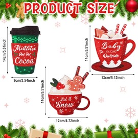 3 Pieces Winter Tiered Tray Decor Coffee Cup Decor Tabletop Wooden Sign Christmas Winter Table Signs Drinks Wooden Signs for Christmas Tabletop Winter Desk Shelf Decor (Cute)