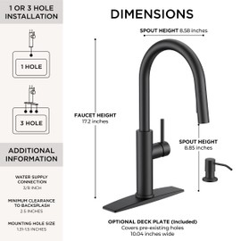 FORIOUS Kitchen Faucet with Soap Dispenser, Modern Matte Black, Single Handle High Arc Stainless Steel Kitchen Sink Faucet with Pull Down Sprayer, 1 or 3 Hole Deck Mount for RV, Laundry, Outdoor