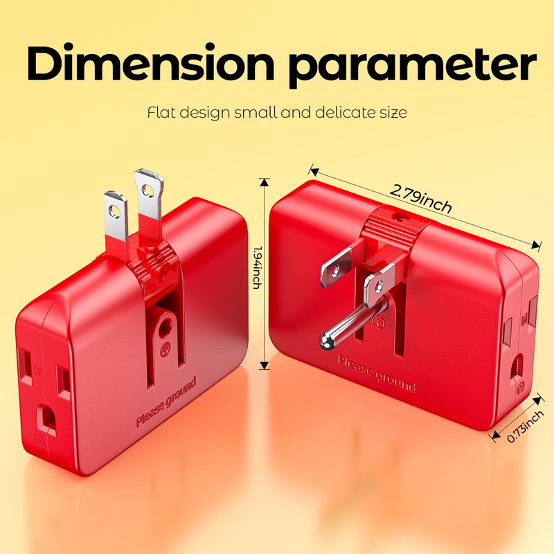 Red 3-Prong Outlet Splitter & Plug Extender - Converts 2