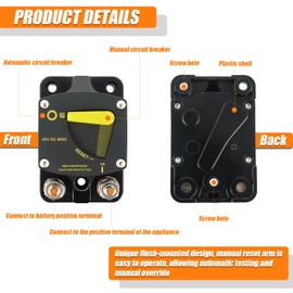 HUAREW 30A Marine Circuit Breaker Resettable with Manual Reset Button 12V-48V DC for Boat, Trolling, Motorhome, Yacht, with Wire Eyelets Copper Disc Screws