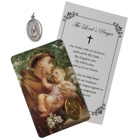Trendzeen St Anthony Medal - with Laminated St Anthony Of Padua Prayer Card, The Lord's Prayer Card | Catholic Patron Saint Of Lost Things | Total 3 Items In Set