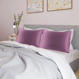 uxcell 2 Pack Silk Satin Pillowcase for Hair and Skin, Cool, Silky, Soft Breathable Pillow Cases Queen Size 20x30 Inch Sateen Pillowcase Mauve with Envelope Closure