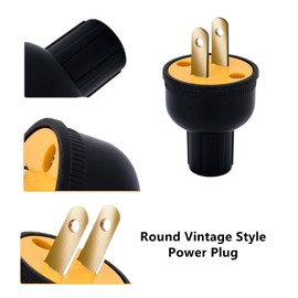 15Amp-125 Volt Non grounding Plug,Vintage Style Electrical Plug Black（5 Pack）