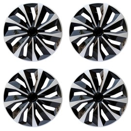 Hubcap Wheel Covers Replacement Size R15 Hub Caps Universal-Fit Steel Wheel Rims Cover ABS Tire Cap for Most Cars Trucks Sedans SUV -Set of 4（15-inch，Silver-Black）