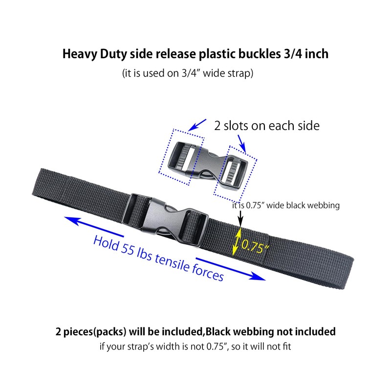 Baitoo Side Release Buckle 3/4inch Plastic Snap Claps Buckle Clips