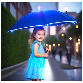 Auto-Open Light Up LED Rain Umbrella,32" Handheld Sun Wind Umbrella with Bottom Flashlight and Safety Reflective Strip for All Ages Boys/Girls/Adults
