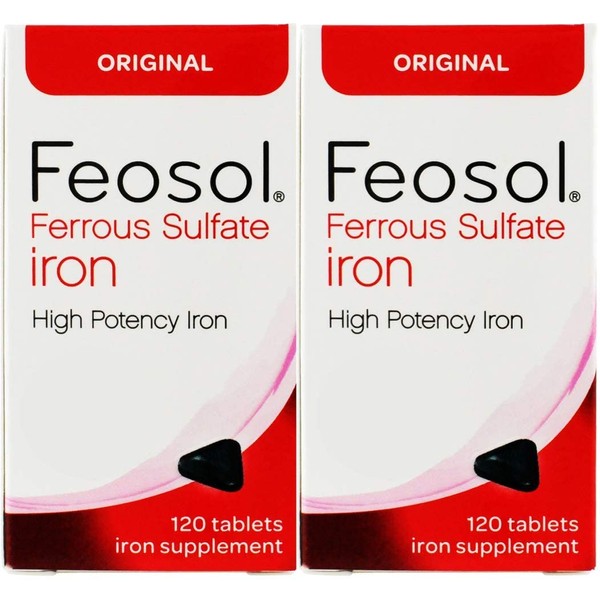 Feosol Original Iron Supplement Tablets,Non-heme 325mg Ferrous Sulfate (65mg Elemental Iron) per Iron Pill, 1 Per Day, 120ct, 4 Month Supply, for Energy and Immune System Support